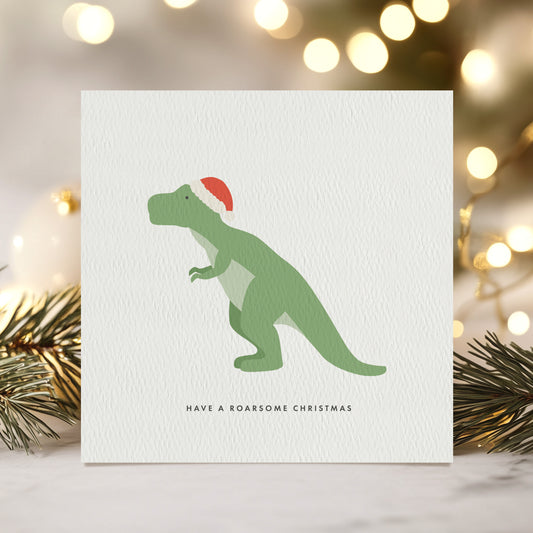 READY TO POST - T Rex Christmas Card