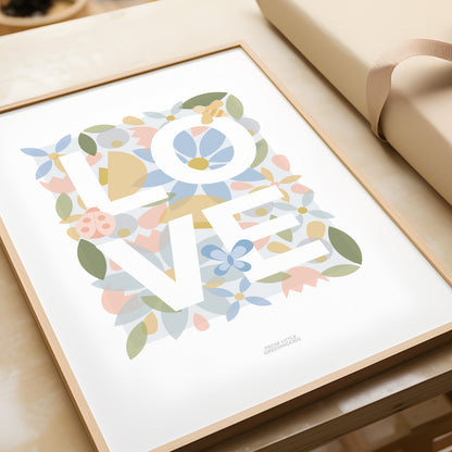 READY TO POST - A4 Floral Love Word Print