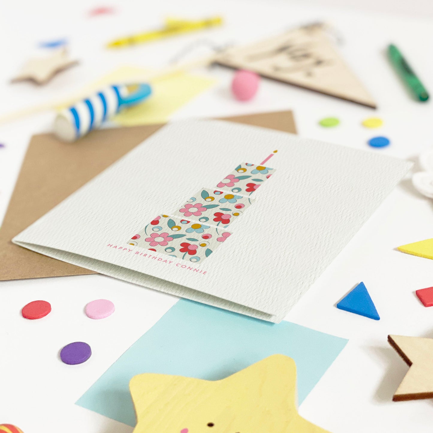 Personalised Ditsy Flower Birthday Cake Card