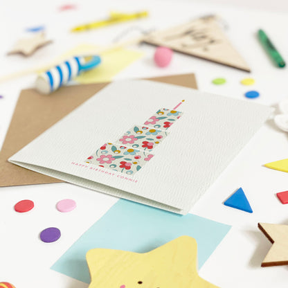 Personalised Ditsy Flower Birthday Cake Card