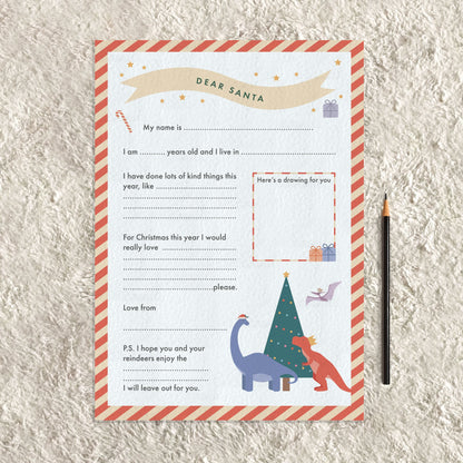 Dinosaur Themed Children's Letter to Santa with Envelope