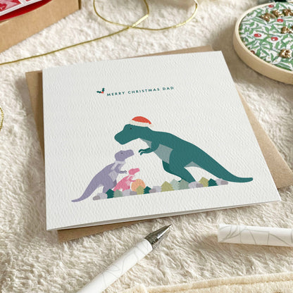Personalised Dinosaur Christmas Card for Daddy from the Kids