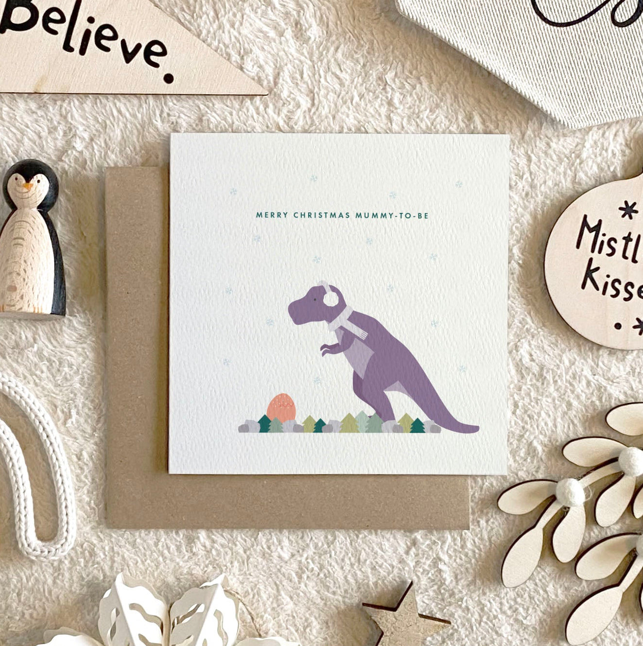 Personalised Dinosaur Christmas Card for Mummy from the Kids