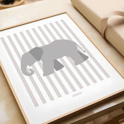 Children's Striped Elephant Print - Grey