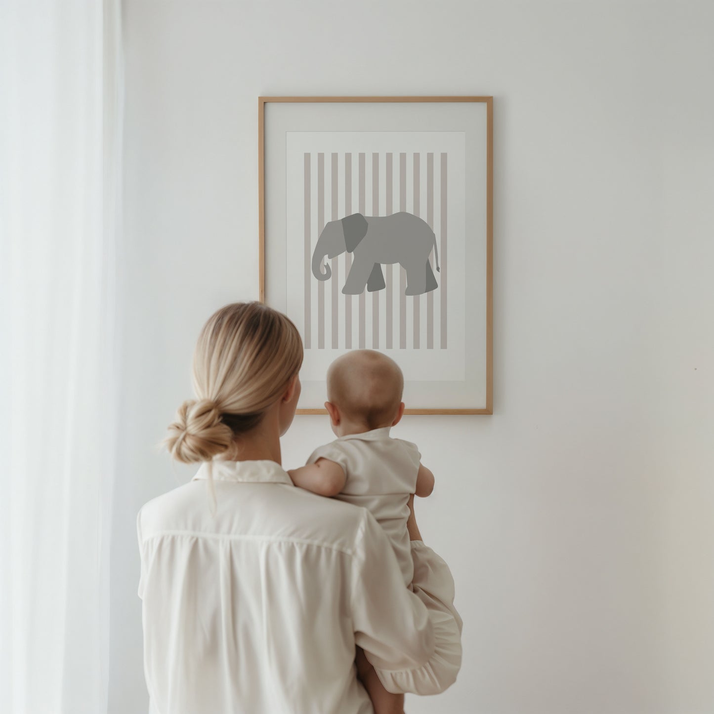 Children's Striped Elephant Print - Grey