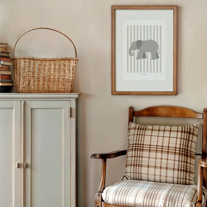 Children's Striped Elephant Print - Grey