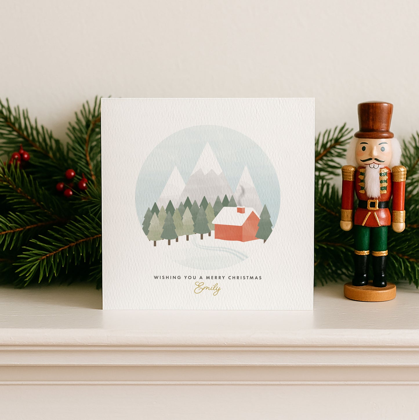 Personalised Scandi Winter Scene Christmas Card