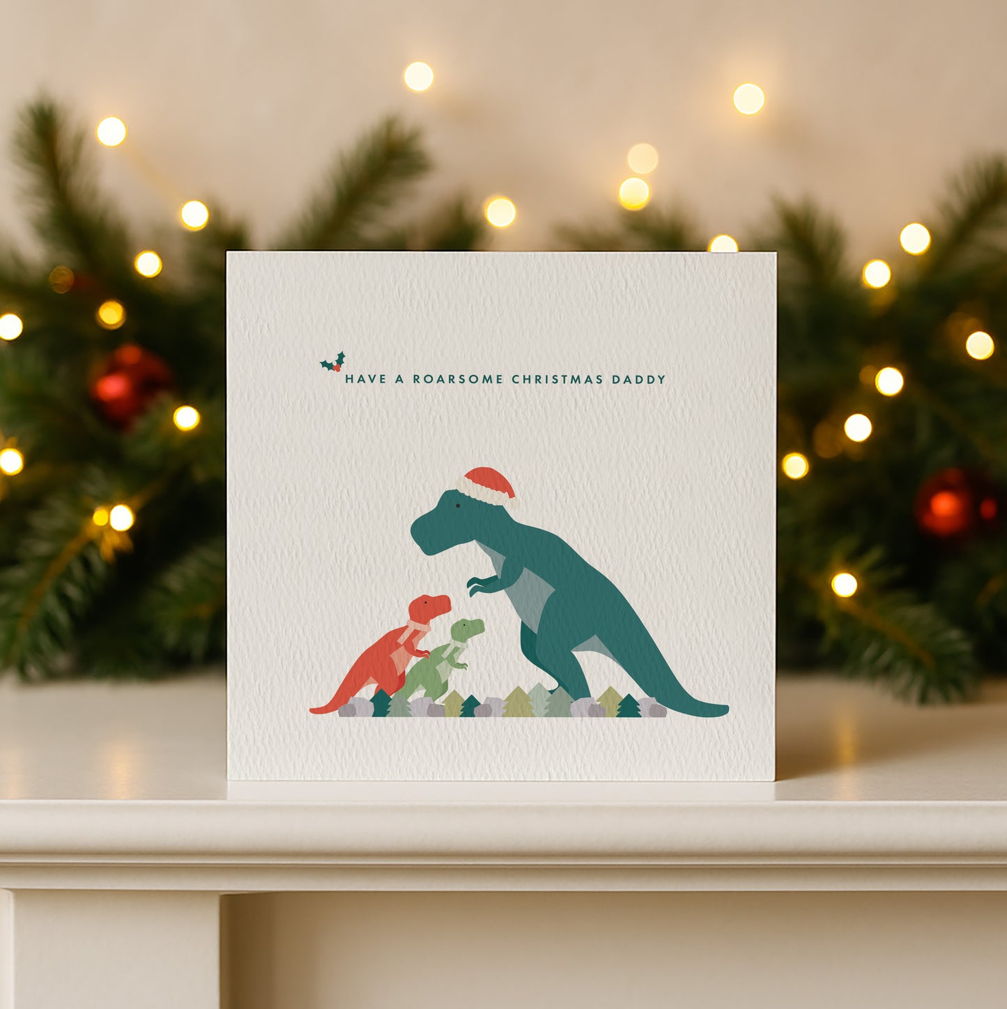 READY TO POST - Adult Dinosaur Christmas Card - For Daddy, For Dad