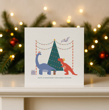 READY TO POST - Boys Dinosaur Christmas Card - For Boy, Son, Grandson and Nephew