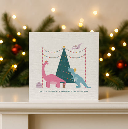 READY TO POST - Girl's Dinosaur Christmas Card - For Girl, Daughter, Granddaughter and Niece