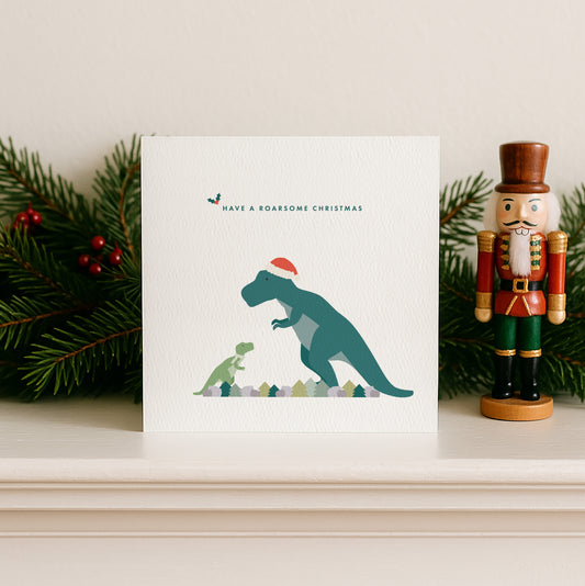 READY TO POST - Adult Dinosaur Christmas Card - For Daddy, For Dad