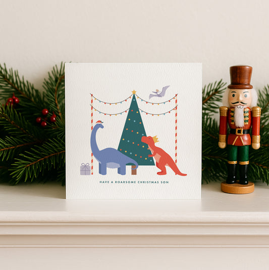 READY TO POST - Boys Dinosaur Christmas Card - For Boy, Son, Grandson and Nephew
