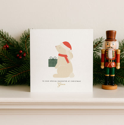 Personalised Children's Santa Bunny Christmas Card - Red