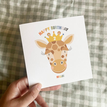 Girl's Princess Giraffe Birthday Card