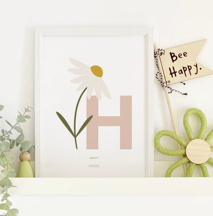 Single Stem Daisy Initial Print