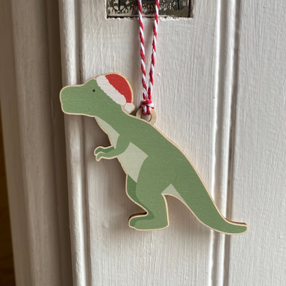 Children's Wooden Dinosaur Christmas Tree Decoration - with option to add to a Personalised Christmas Card