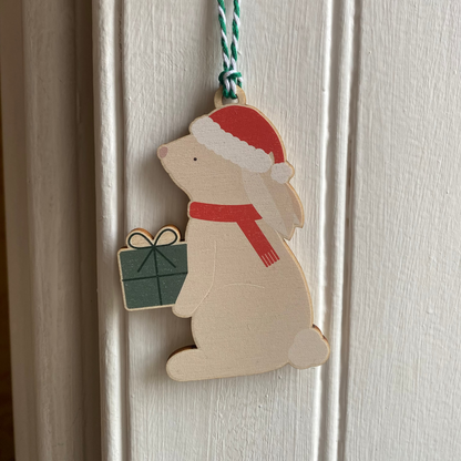 Children's Wooden Bunny Christmas Tree Decoration - with option to add to a Personalised Christmas Card