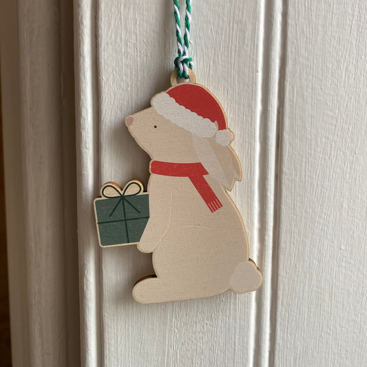 Children's Wooden Bunny Christmas Tree Decoration - with option to add to a Personalised Christmas Card