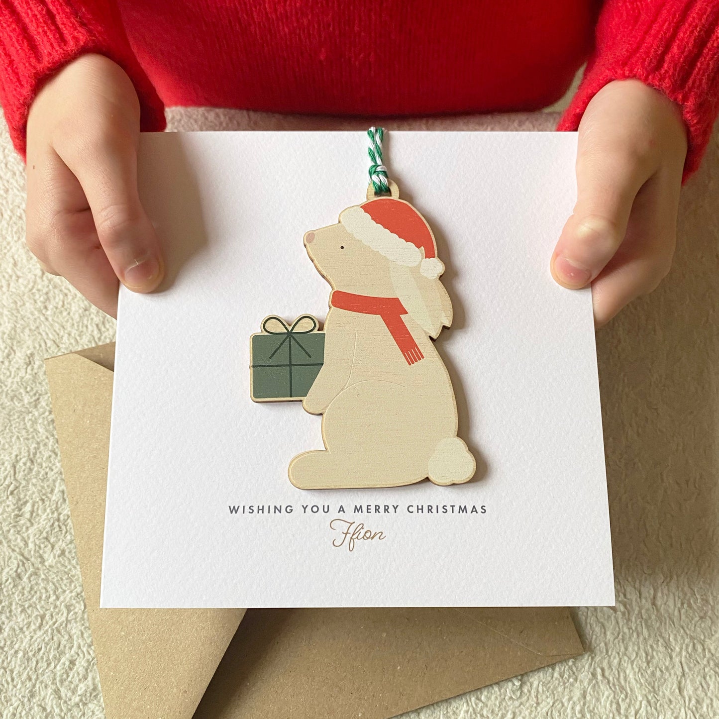 Children's Wooden Bunny Christmas Tree Decoration - with option to add to a Personalised Christmas Card