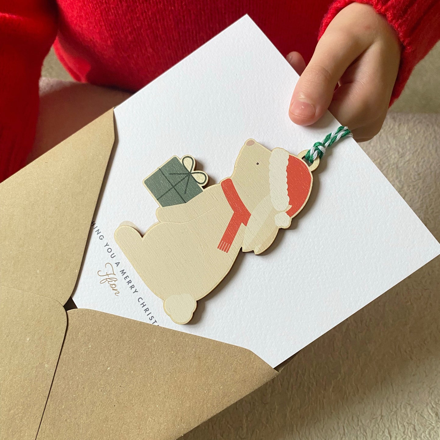 Children's Wooden Bunny Christmas Tree Decoration - with option to add to a Personalised Christmas Card