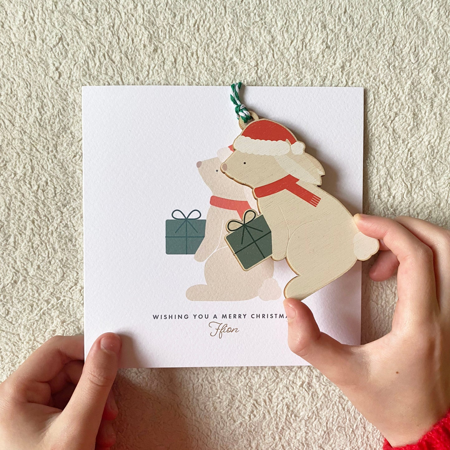 Children's Wooden Bunny Christmas Tree Decoration - with option to add to a Personalised Christmas Card