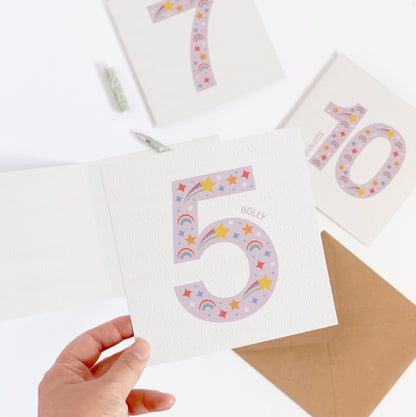 Personalised Girl's Age Birthday Card - Purple