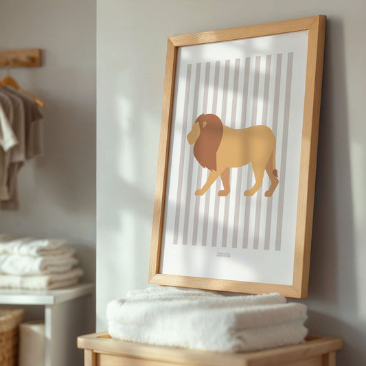 Children's Striped Lion Print - Grey
