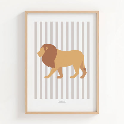 Children's Striped Lion Print - Grey