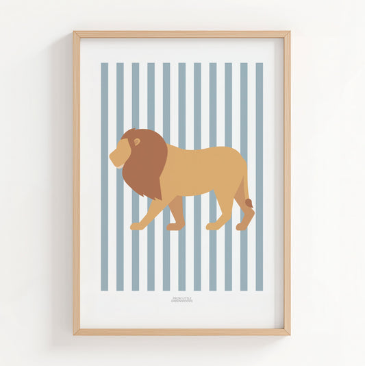 Children's Striped Lion Print - Light Blue