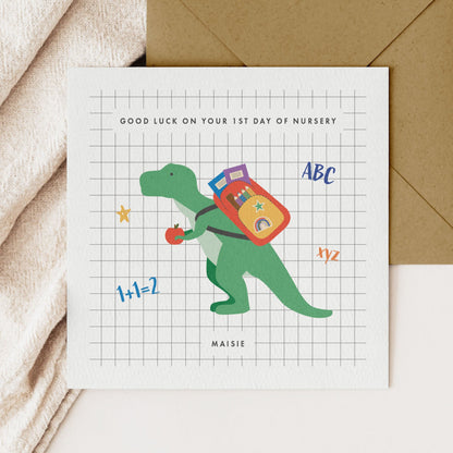 Personalised Dinosaur 1st Day at School Card