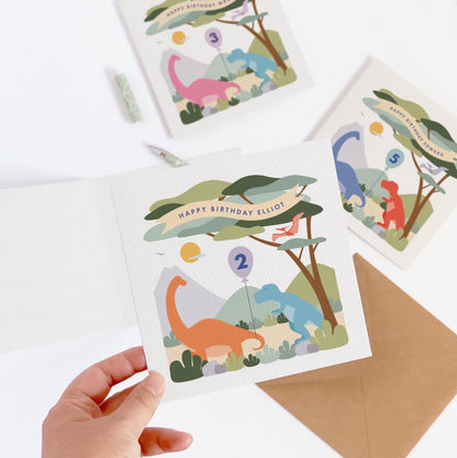 Kid's Dinosaur Birthday Card - Orange