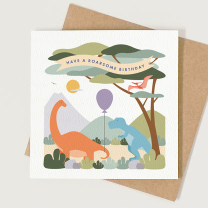 Boy's Dinosaur Birthday Card - Blue