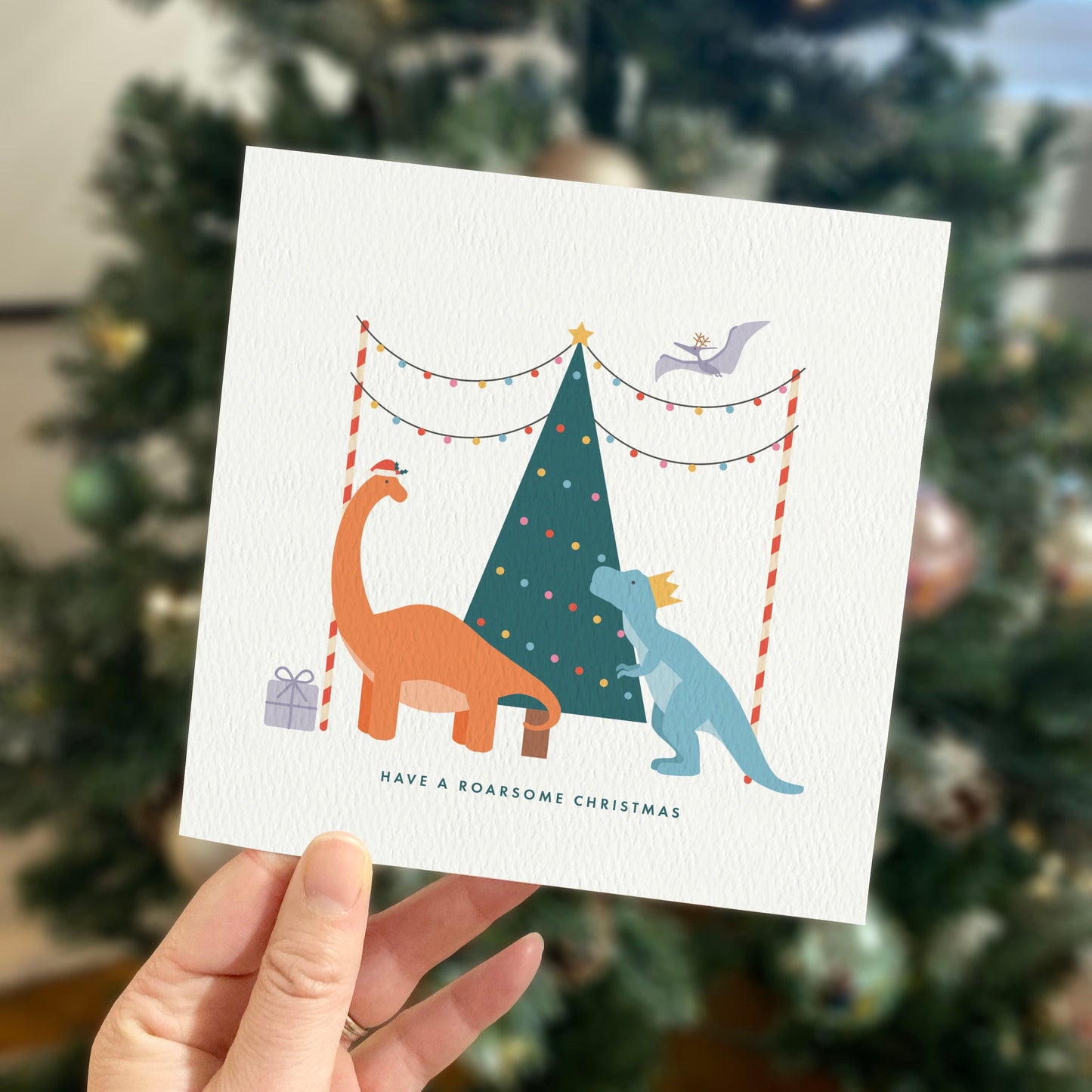 Personalised Dinosaur Christmas Card for Kids - Orange