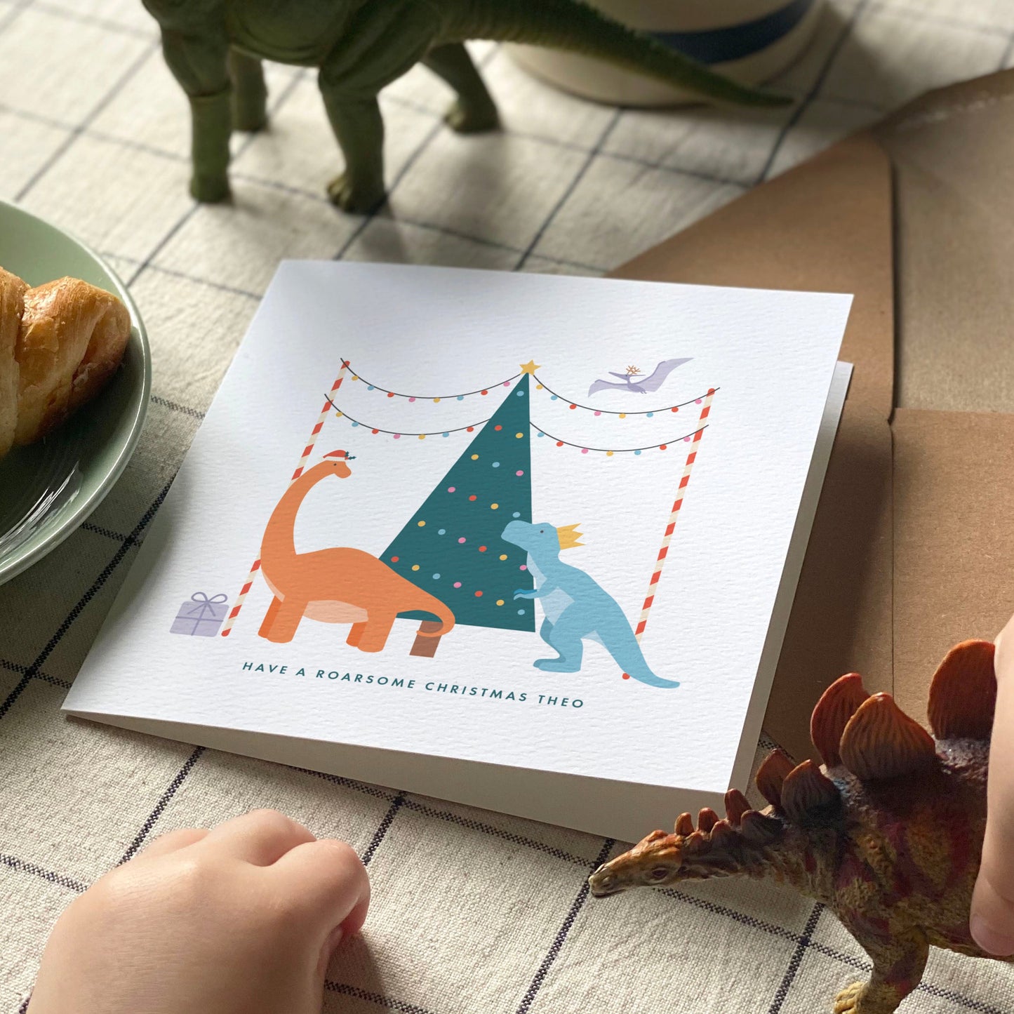 Personalised Dinosaur Christmas Card for Kids - Orange