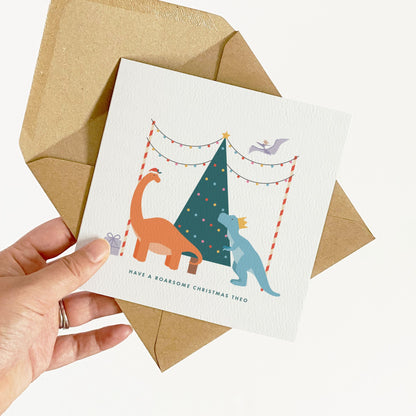 Personalised Dinosaur Christmas Card for Kids - Orange