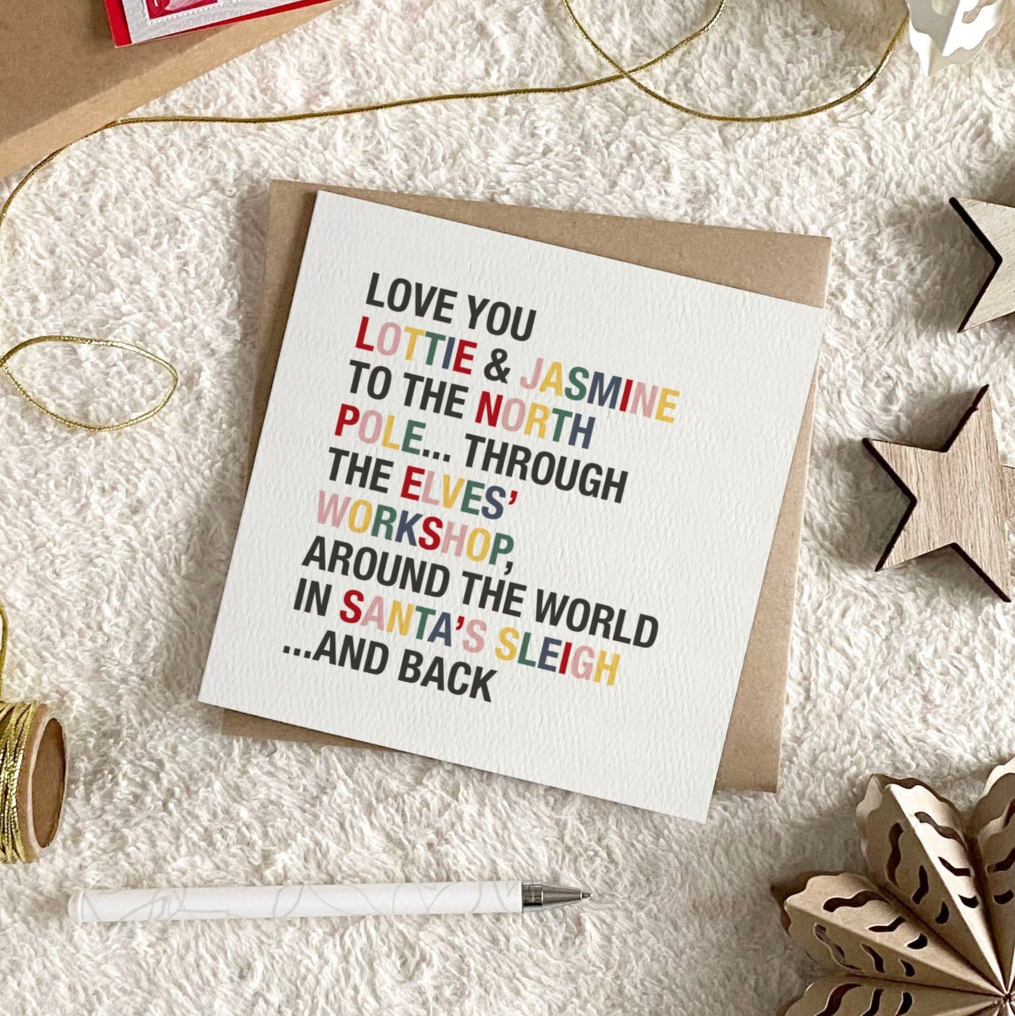 Love You to the North Pole & Back Personalised Girl's Christmas Card - with Pink