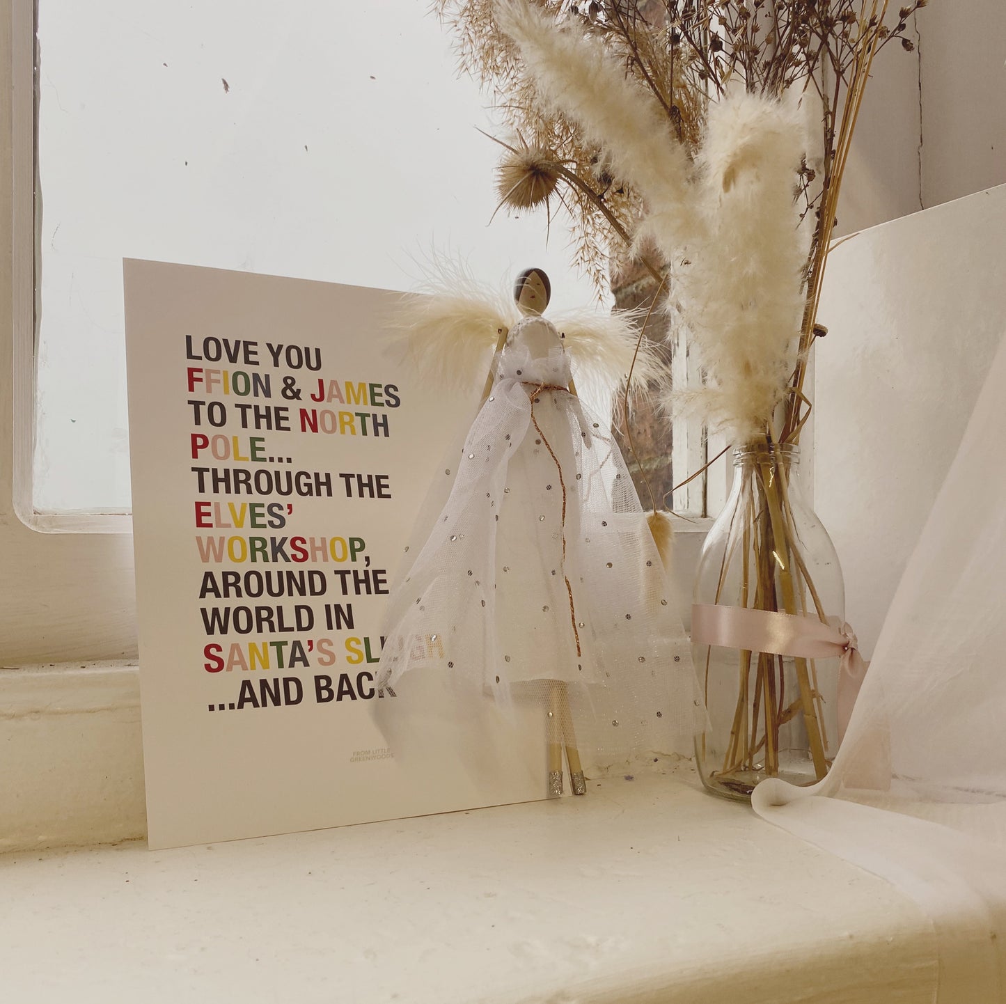 Personalised Love You to the North Pole Girl's Christmas Quote Print - with Pink