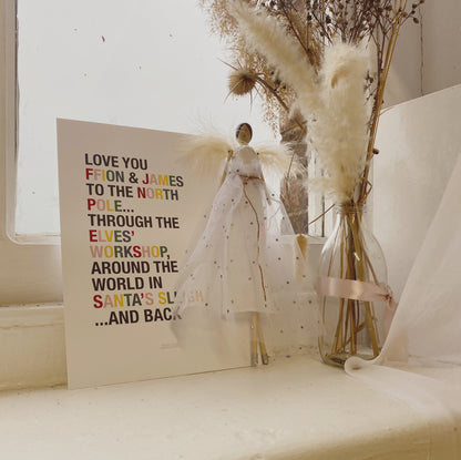 Personalised Love You to the North Pole Girl's Christmas Quote Print - with Pink