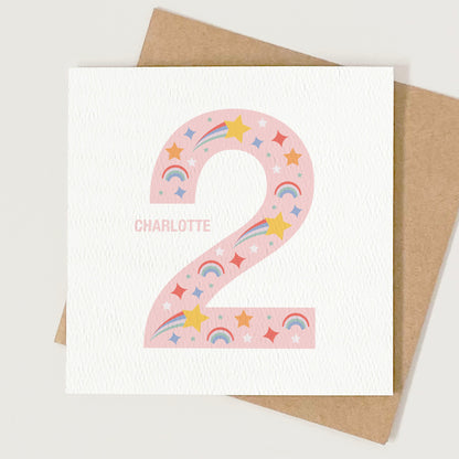 Girl's Age Birthday Card - Pink