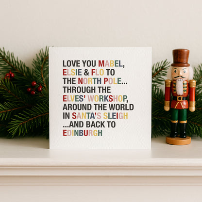 Love You to the North Pole & Back Personalised Girl's Christmas Card - with Pink