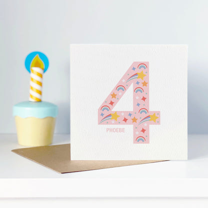Girl's Age Birthday Card - Pink