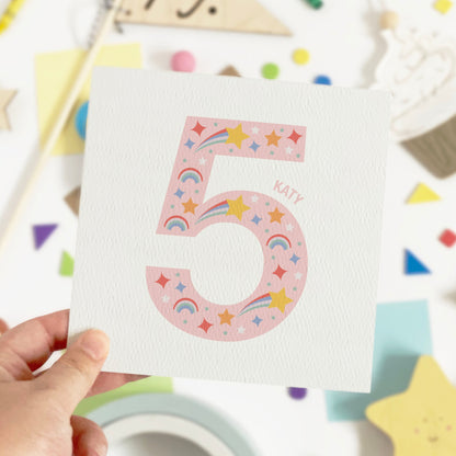 Girl's Age Birthday Card - Pink