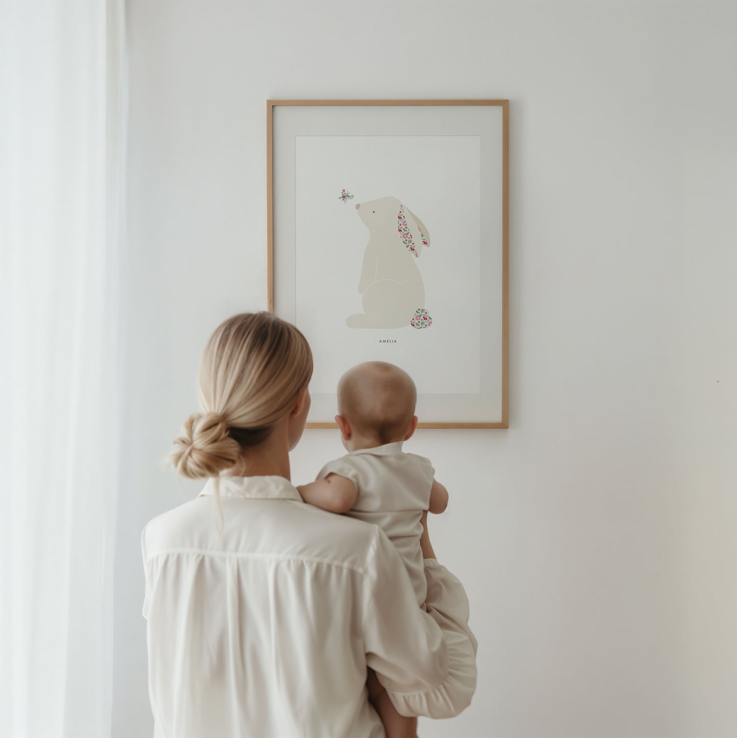 Pink Ditsy Flower Bunny Print