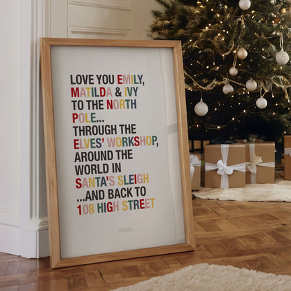 Personalised Love You to the North Pole Girl's Christmas Quote Print - with Pink