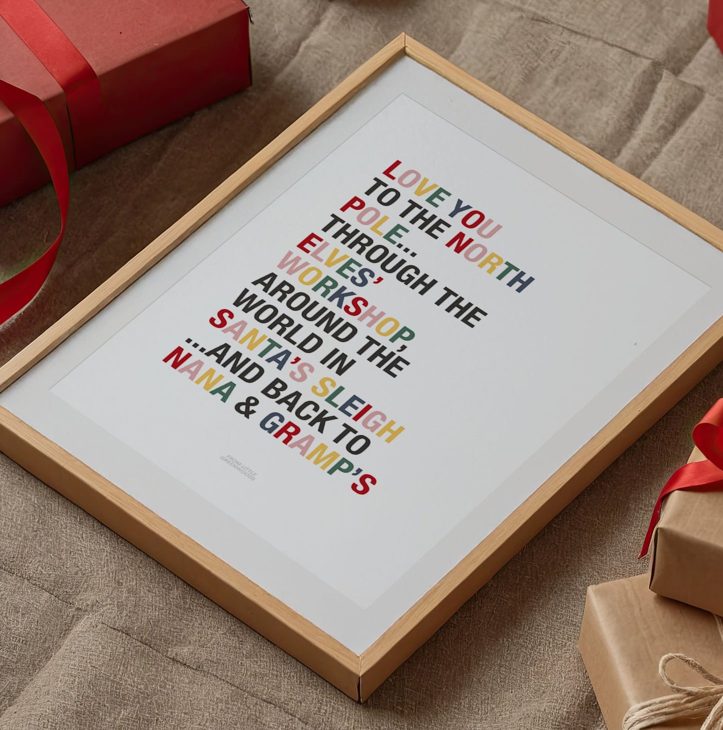 Personalised Love You to the North Pole Girl's Christmas Quote Print - with Pink
