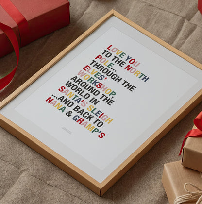 Personalised Love You to the North Pole Girl's Christmas Quote Print - with Pink
