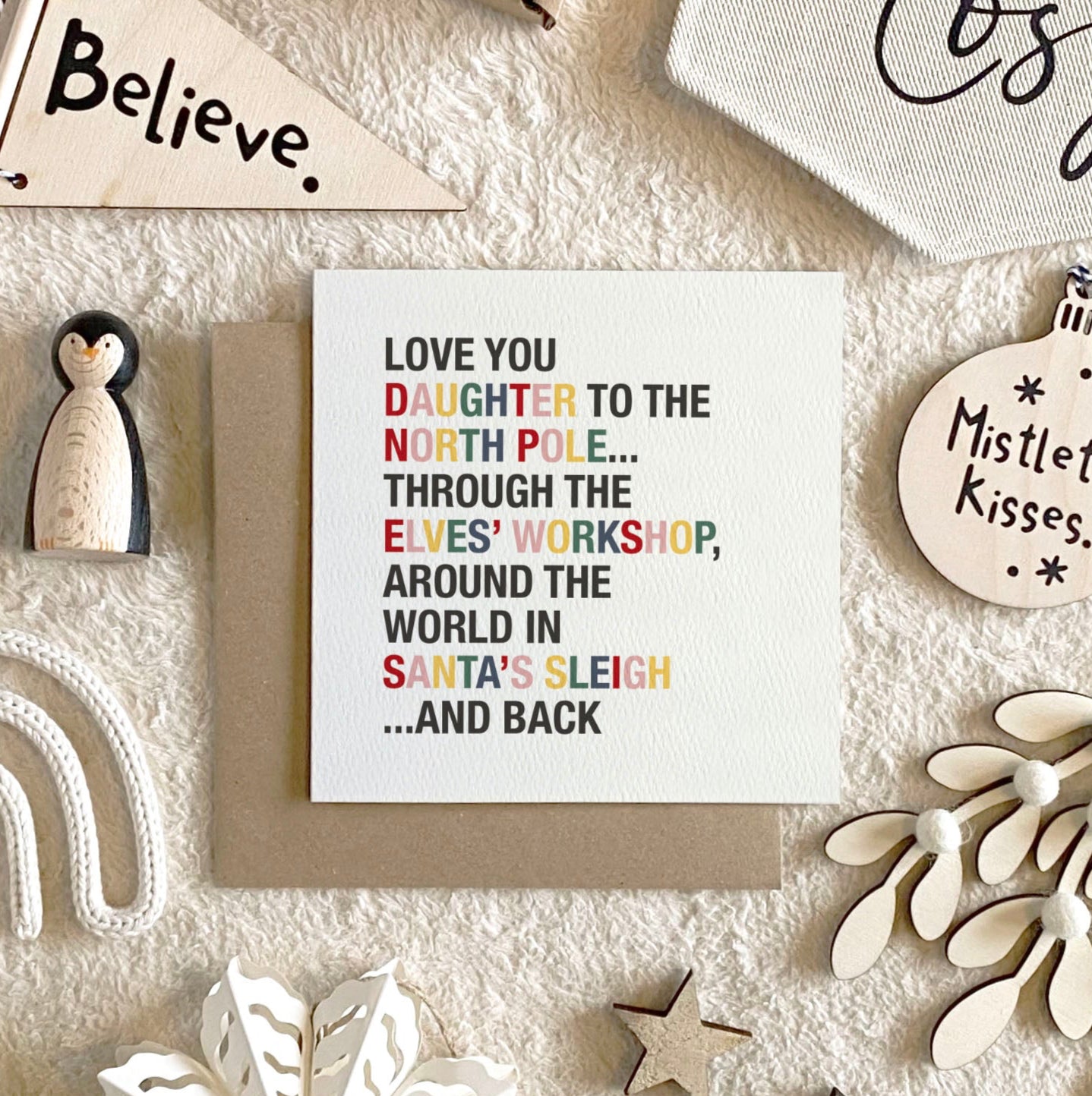 Love You to the North Pole & Back Personalised Girl's Christmas Card - with Pink