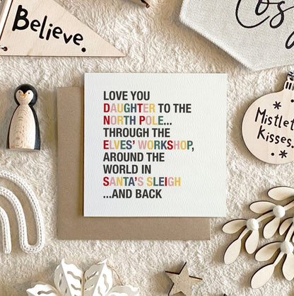 Love You to the North Pole & Back Personalised Girl's Christmas Card - with Pink