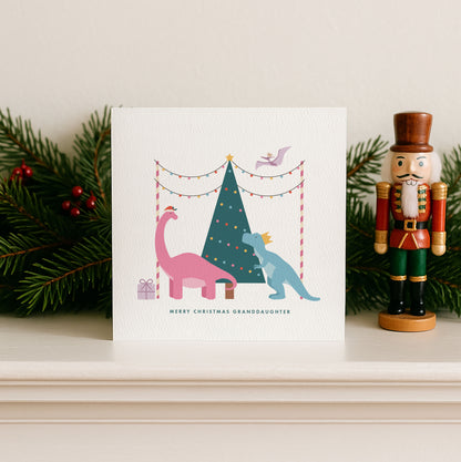 Personalised Dinosaur Christmas Card for Girls - Pink