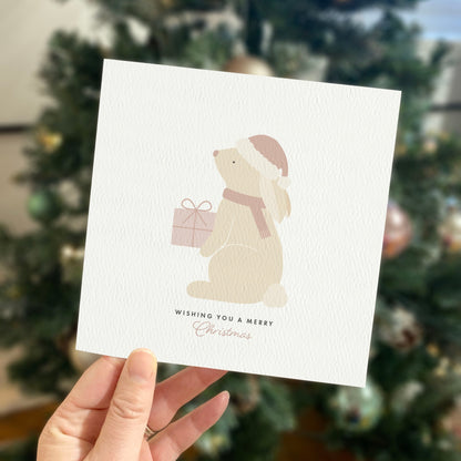 Personalised Girl's Bunny Christmas Card - Pink
